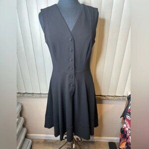 Calvin Klein Black Button-Front V-Neck Midi A-Line Dress Size 10